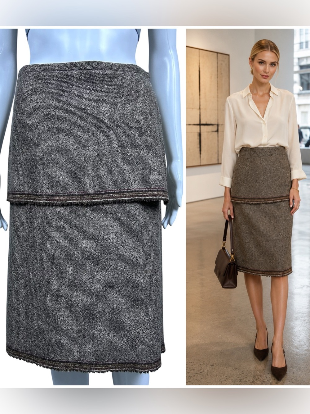 Vintage 90s Agnes b. Wool Wrap Layer Skirt 4 US 36 FR Textured France Old Money